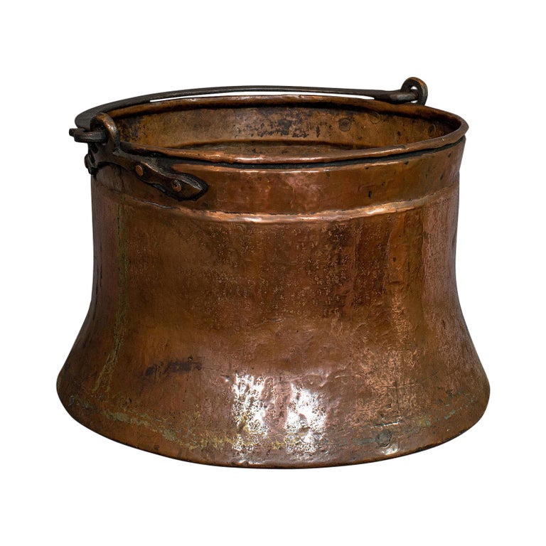 Large, Antique Fire Bucket, English, Copper, Fireside, Log, Cauldron