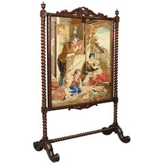 Large Antique Fire Screen, Needlepoint Tapestry Panel, Walnut Frame, circa 1850