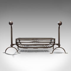 Large Antique Fireplace, English, Wrought Iron, Fire Basket, Andirons, Victorian