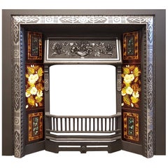 Large Antique Fireplace Insert with Original Tiles and Polished Details