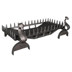 Large Antique Fireplace Set, English, Fire Basket, Andirons, Gothic, Edwardian