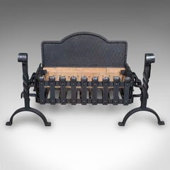 Large Antique Fireplace Set, English, Inglenook Fire Basket, Andirons, Victorian