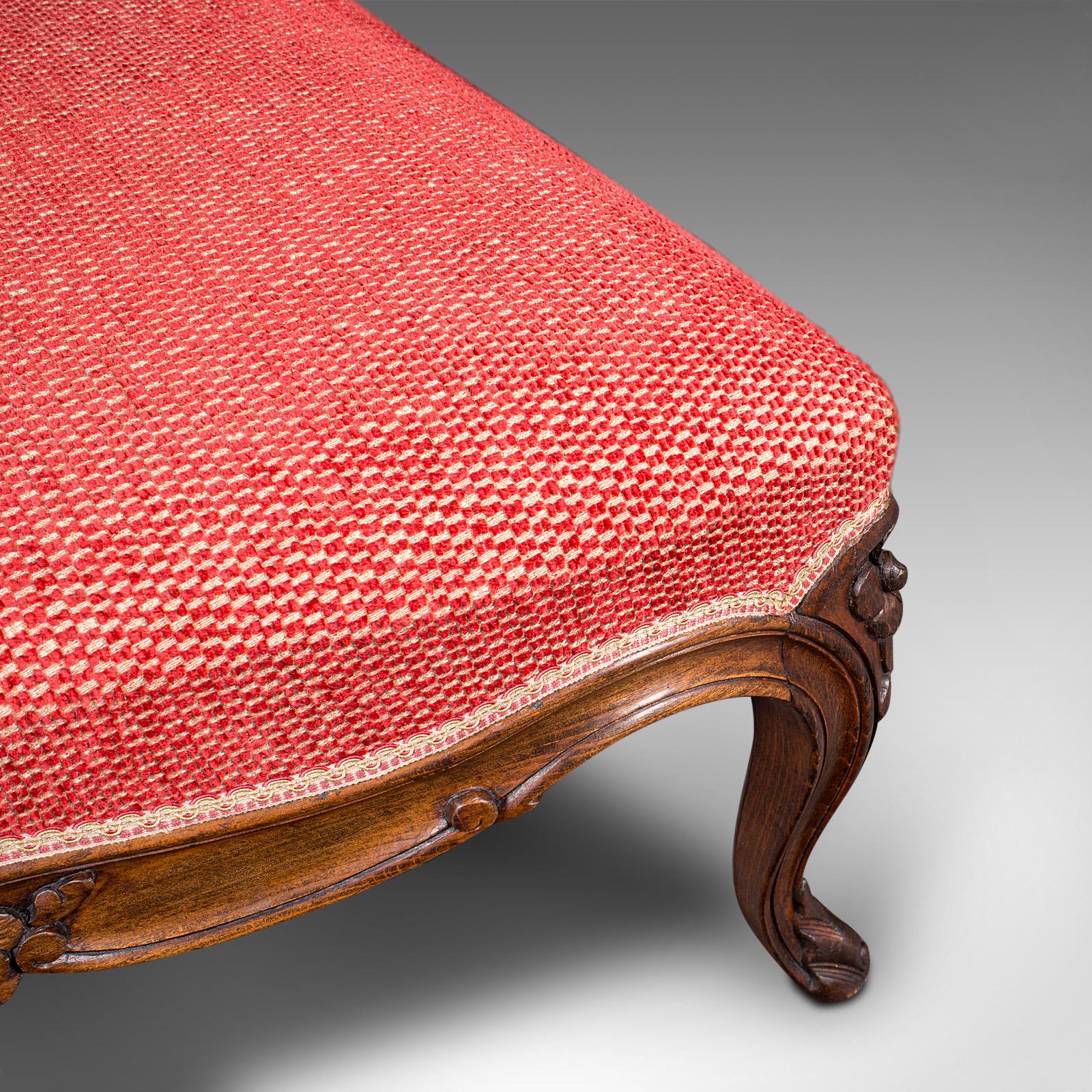 Tappezzeria Grande sgabello antico da caminetto, inglese, noce, poggiapiedi, vittoriano, Circa 1850 in vendita