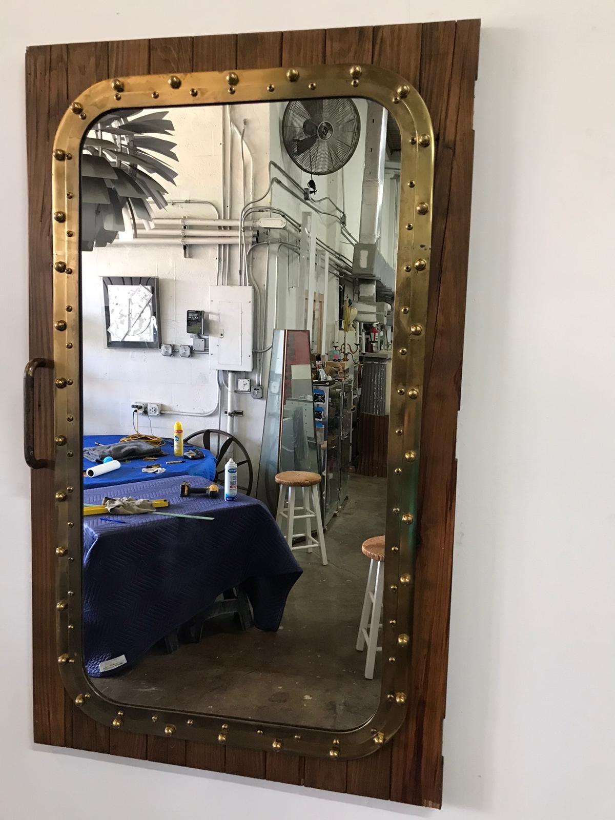 Large Antique Fishing Boat Window Converted to Wall Mirror For Sale 4