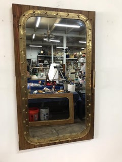 Large Antique Fishing Boat Window Converted to Wall Mirror