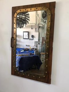 Large Antique Fishing Boat Window Converted to Wall Mirror