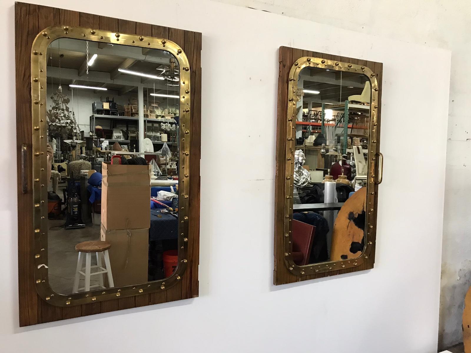 American Large Antique Fishing Boat Window Converted to Wall Mirror For Sale