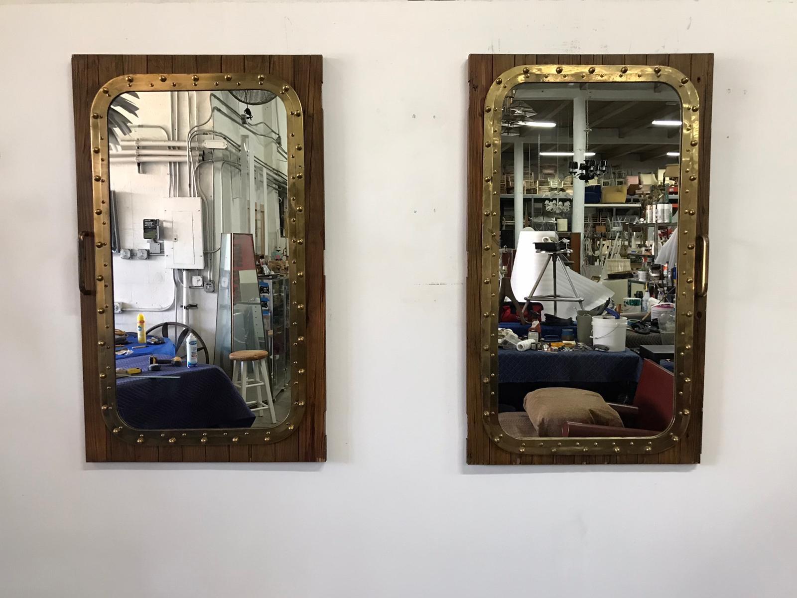 Large Antique Fishing Boat Window Converted to Wall Mirror In Good Condition In East Hampton, NY