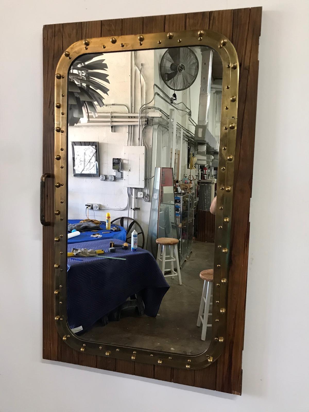 Mid-20th Century Large Antique Fishing Boat Window Converted to Wall Mirror For Sale