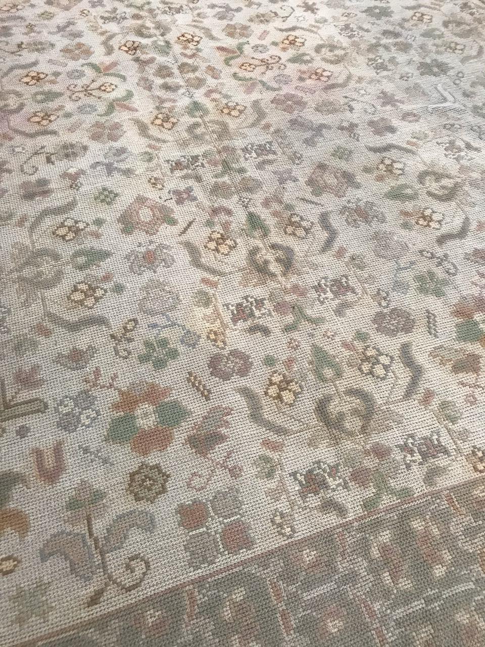 Victorian Large Antique Flat Light Portuguese Arraiolos Rug