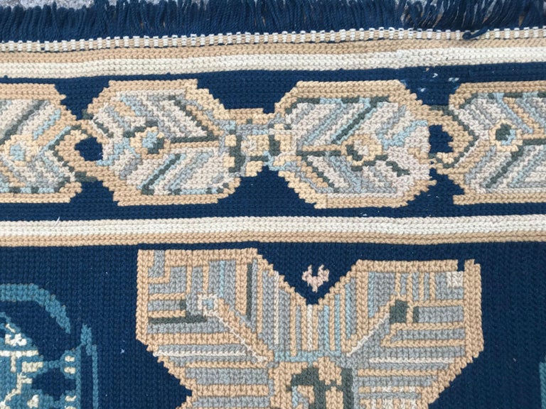 Large Antique Flat Portuguese Needlepoint Rug For Sale at 1stdibs