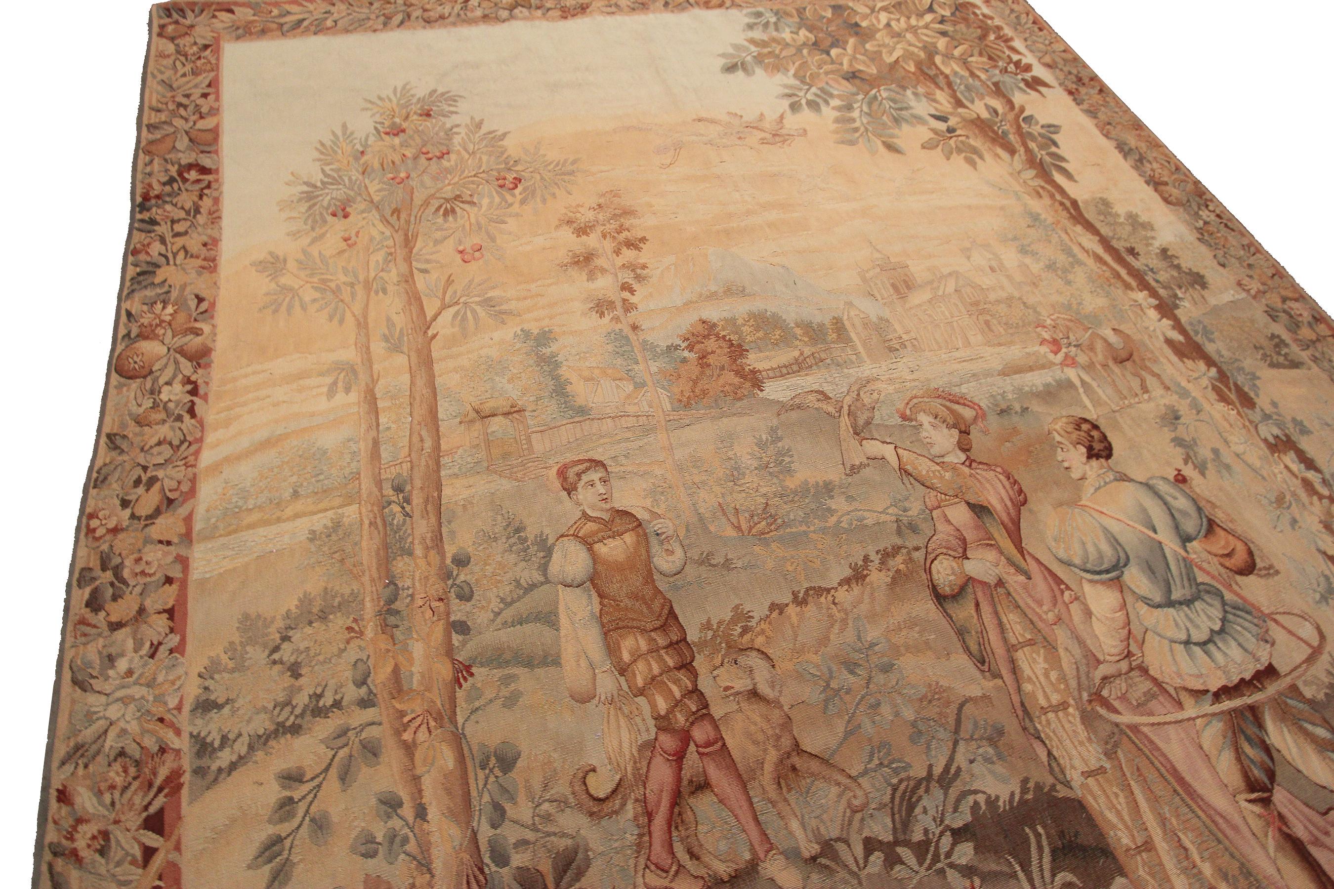 Hand-Woven Large Antique Flemish Tapestry Antique Tapestry Verdure Wool & Silk 1850 For Sale