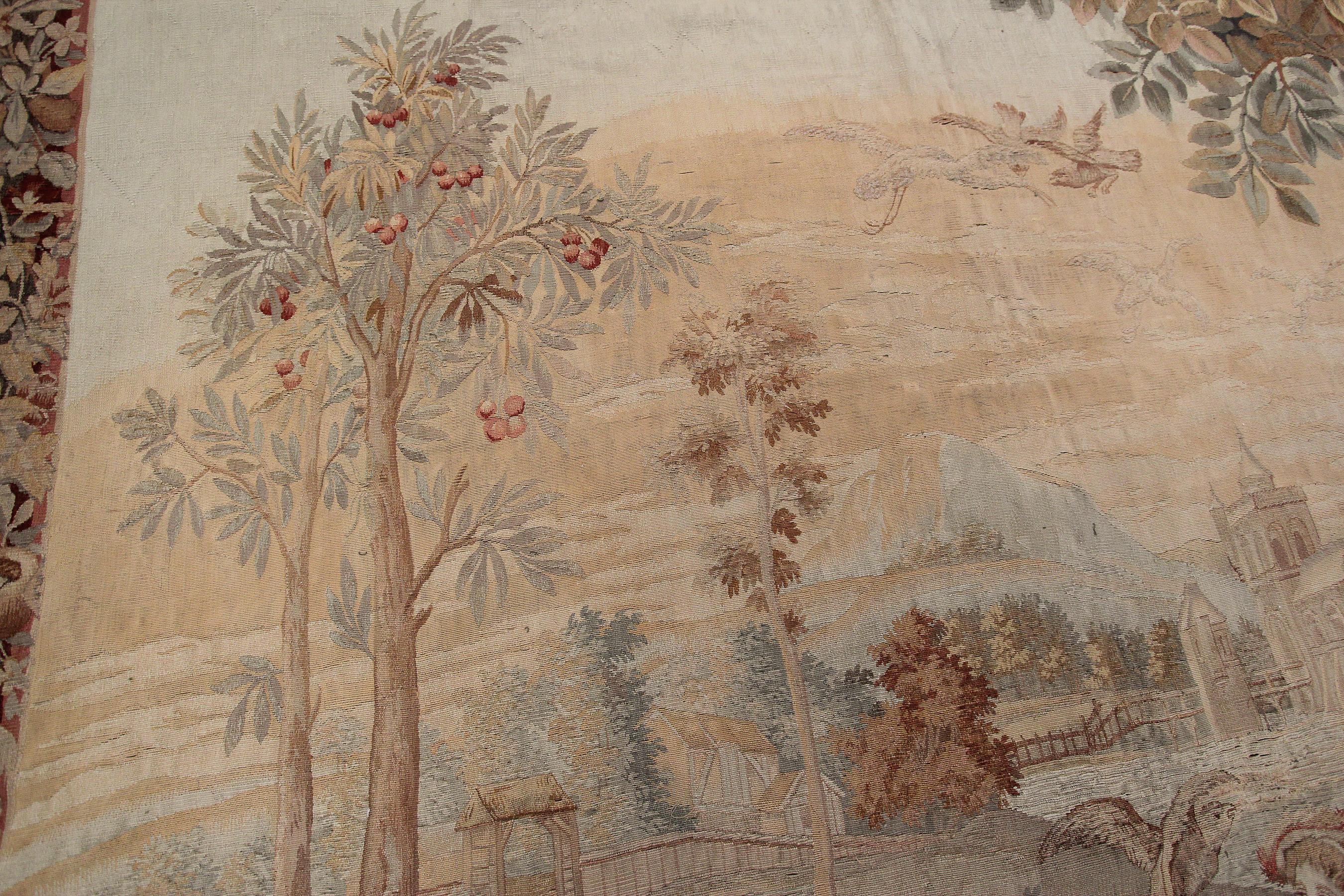 Große antike flämische Tapisserie Antike Tapisserie Verdure Wolle & Seide 1850 im Zustand „Gut“ im Angebot in New York, NY
