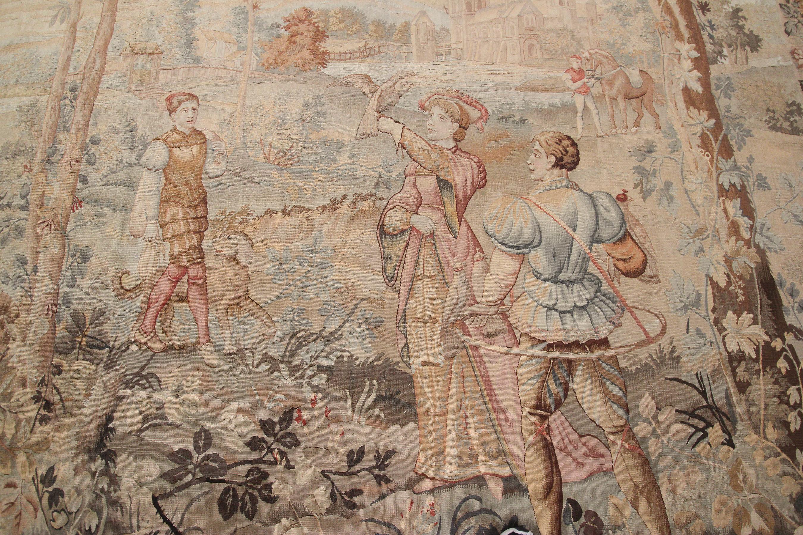 Mid-19th Century Large Antique Flemish Tapestry Antique Tapestry Verdure Wool & Silk 1850 For Sale