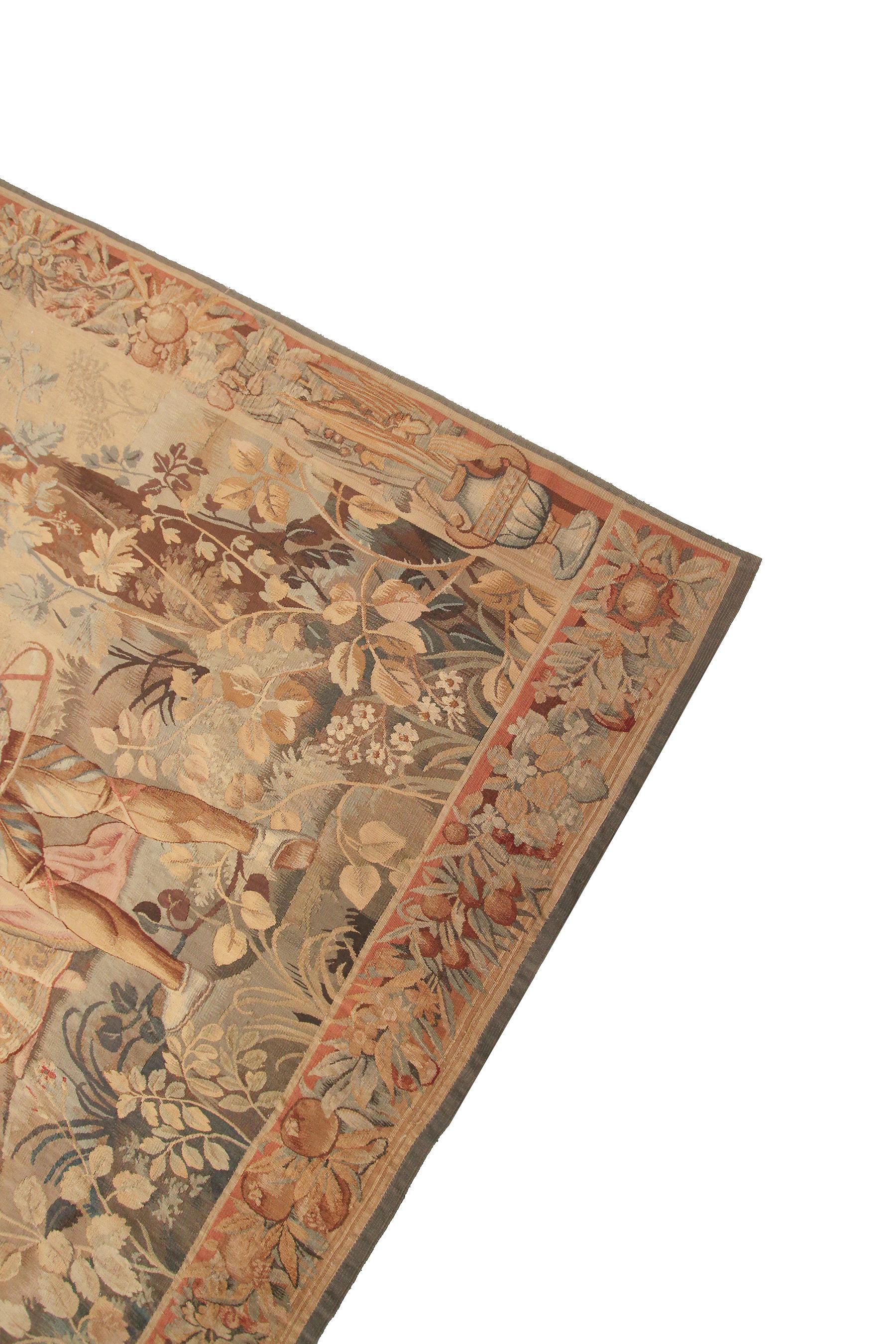 Große antike flämische Tapisserie Antike Tapisserie Verdure Wolle & Seide 1850 im Angebot 3