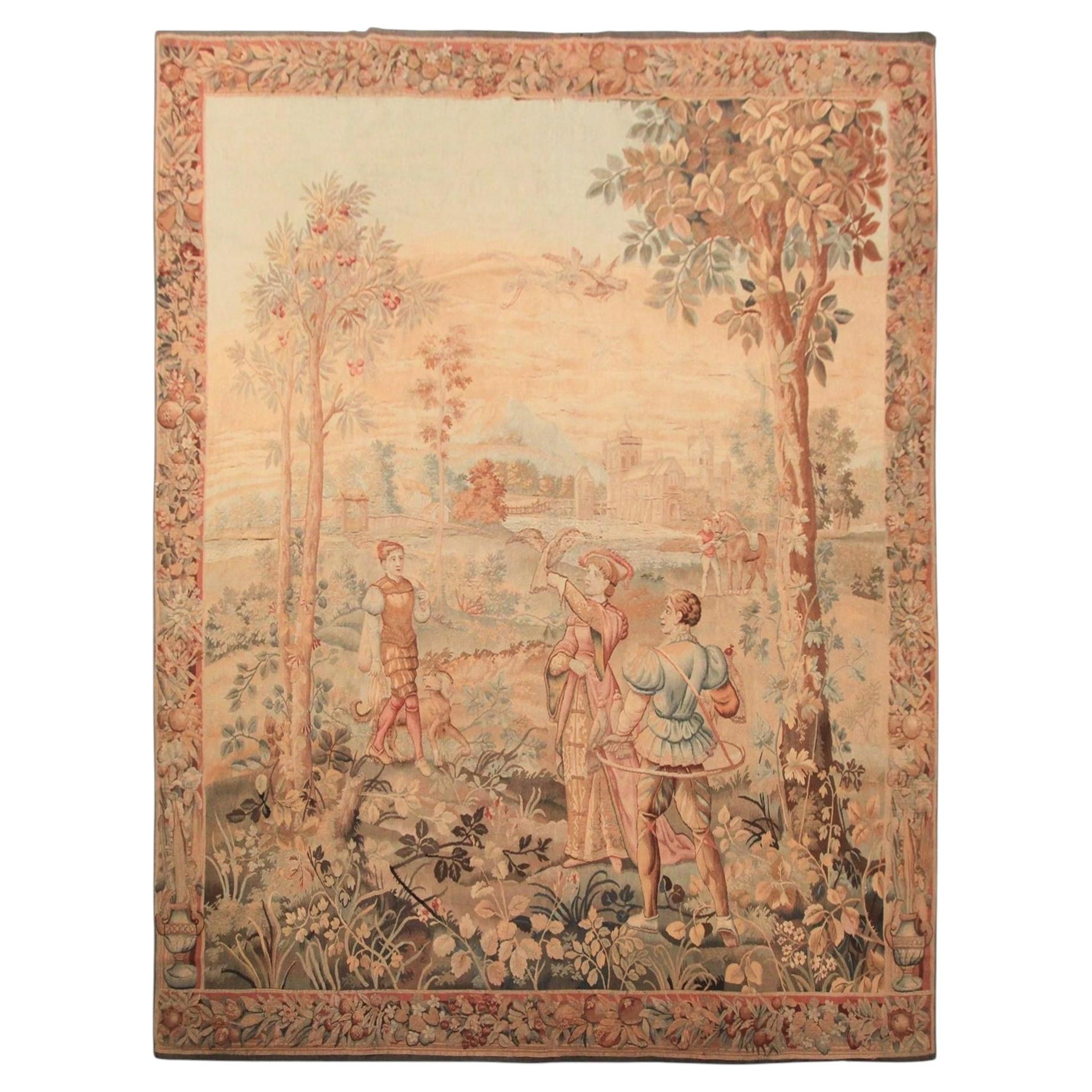 Large Antique Flemish Tapestry Antique Tapestry Verdure Wool & Silk Circa 1870