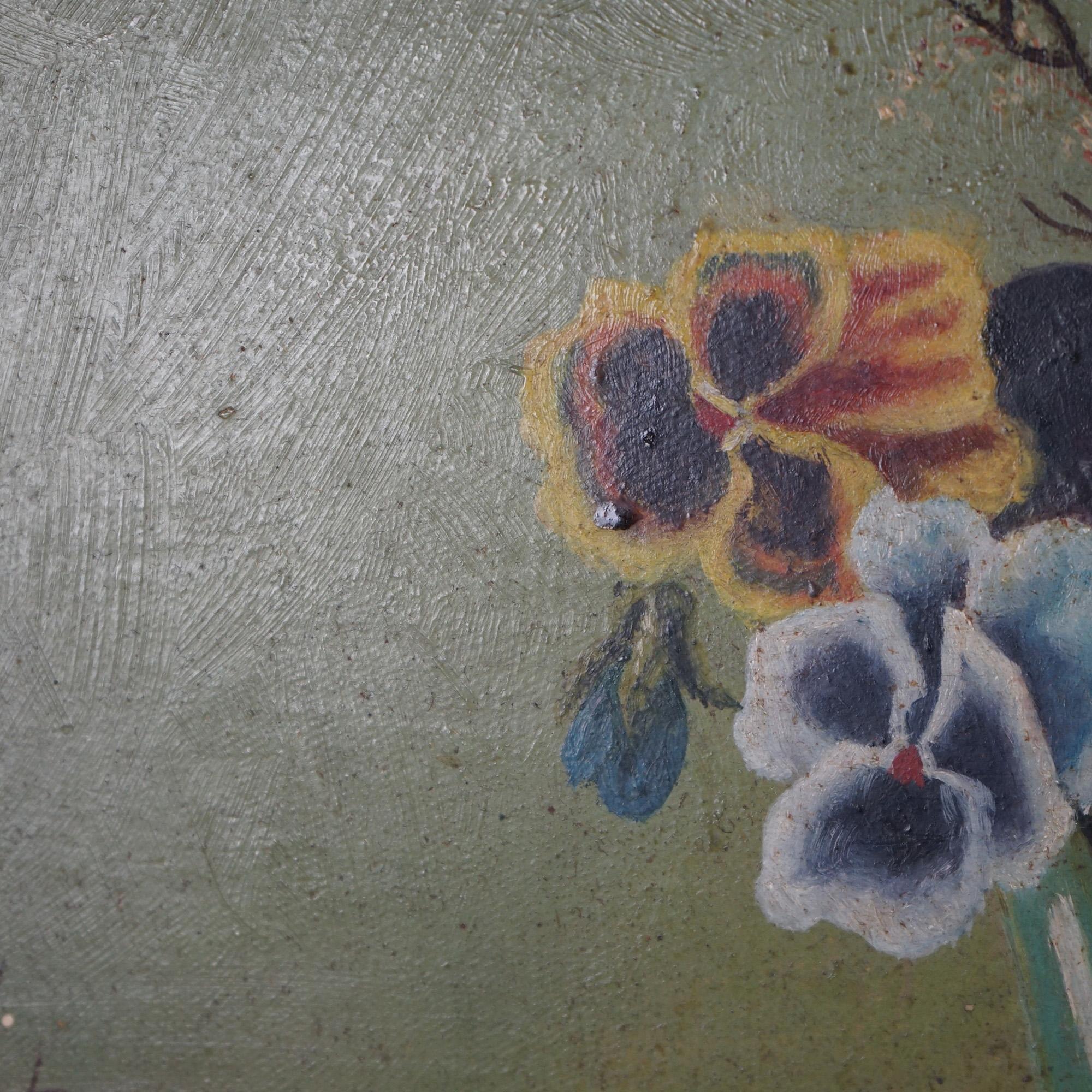 Large Antique Still Life Oil On Board Painting Of Flowers. Framed and signed in lower right corner, C1910. 

Measures - 18.5