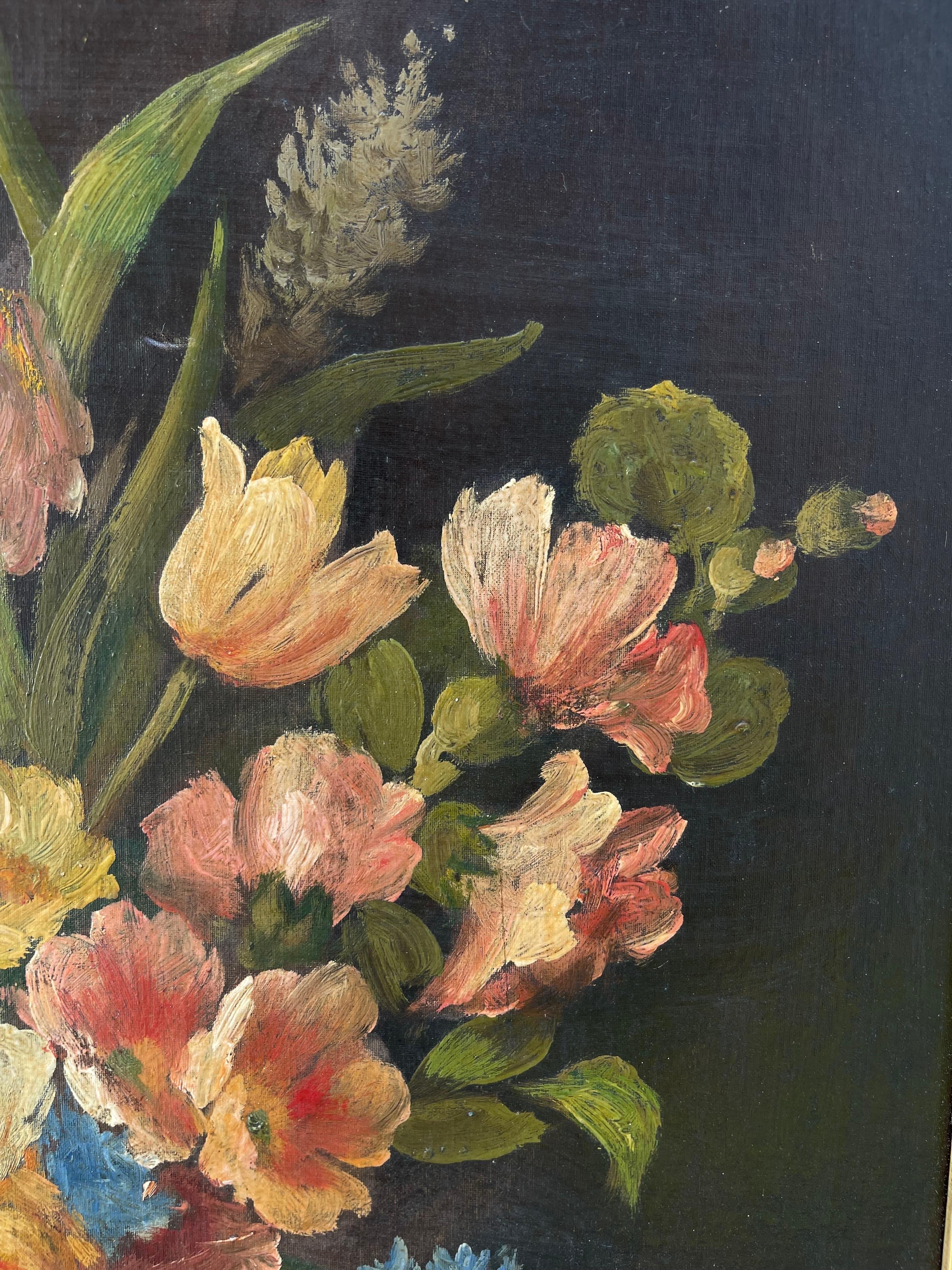 Large Antique Floral Still Life on Board For Sale 5