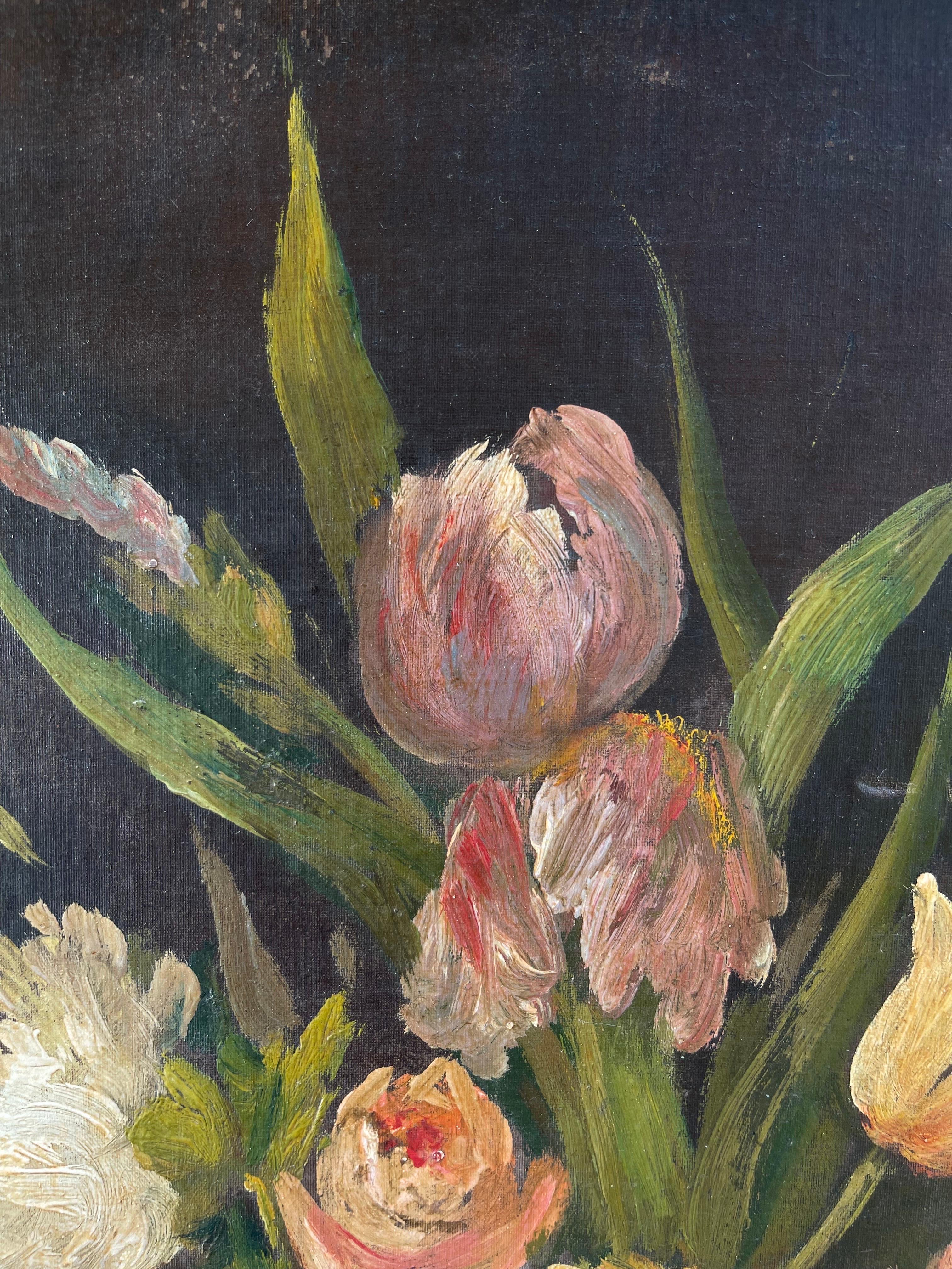 Large Antique Floral Still Life on Board For Sale 6
