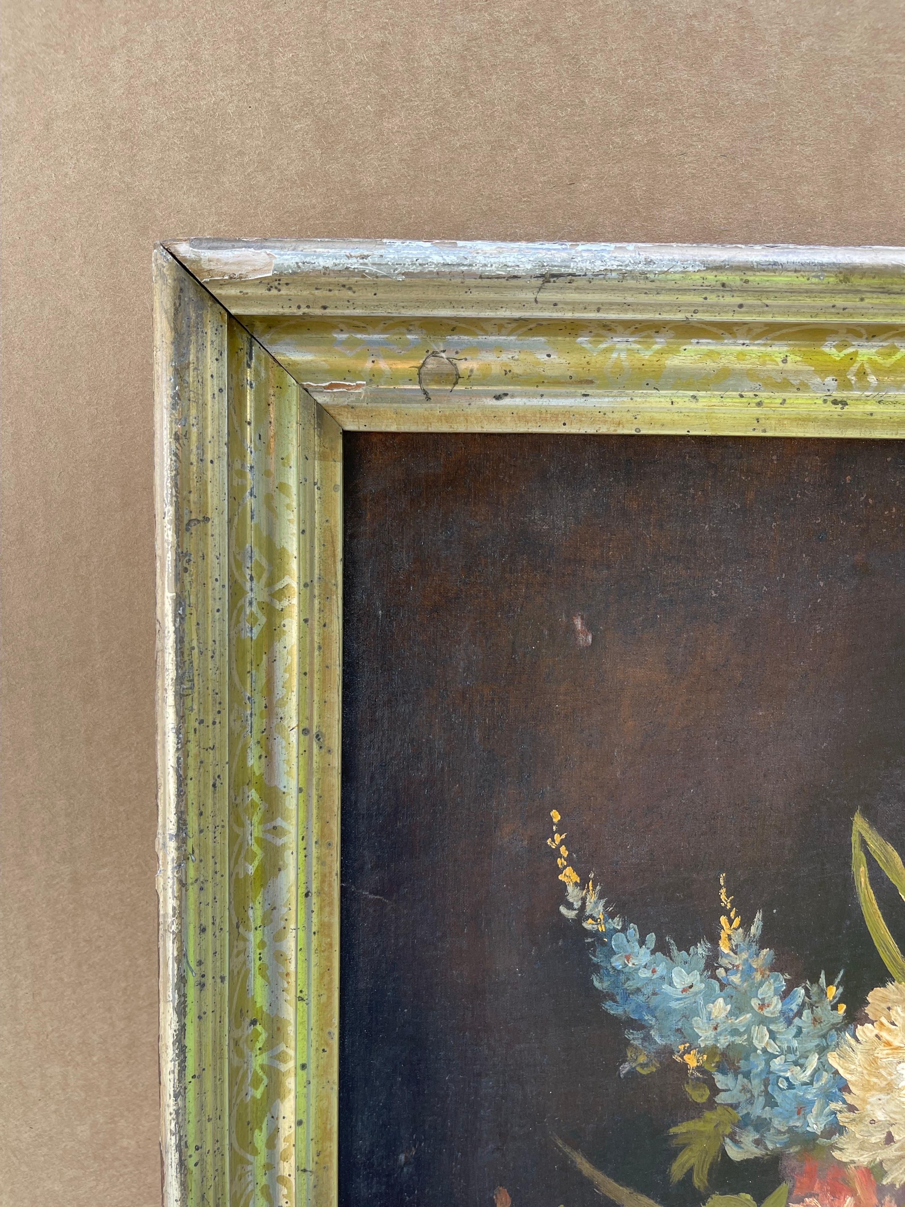 Large Antique Floral Still Life on Board For Sale 7