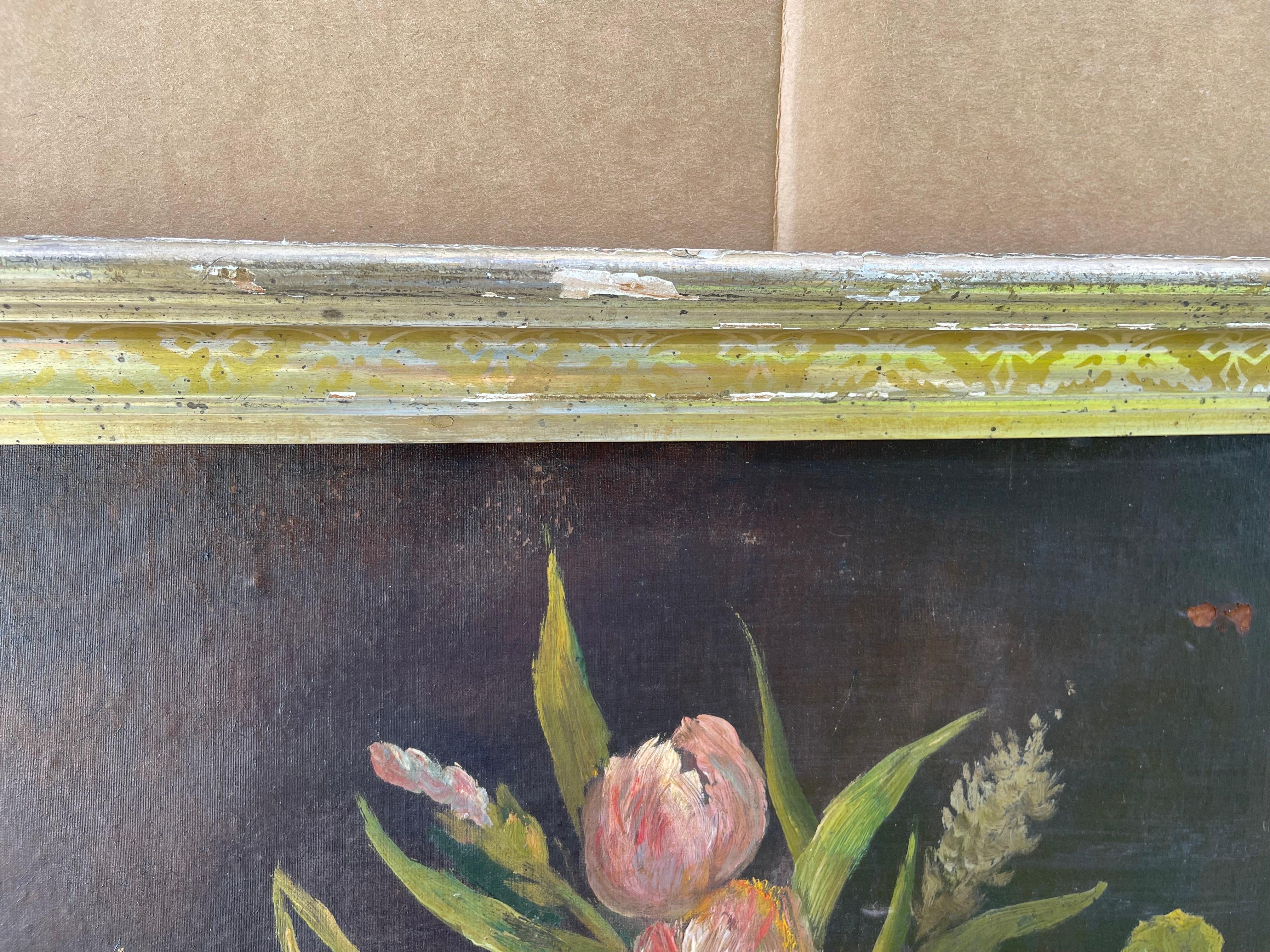 Large Antique Floral Still Life on Board For Sale 8
