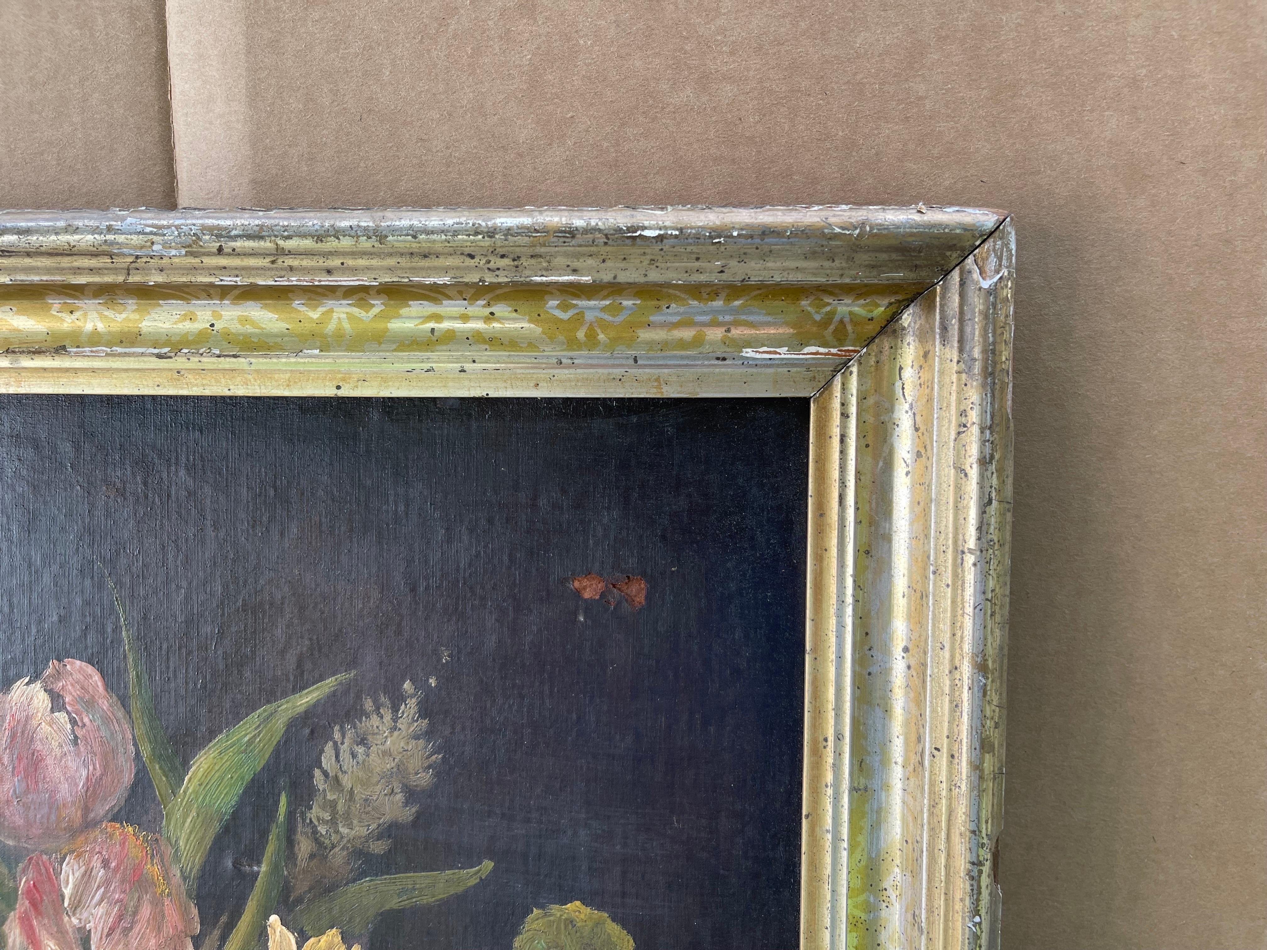 Large Antique Floral Still Life on Board For Sale 9