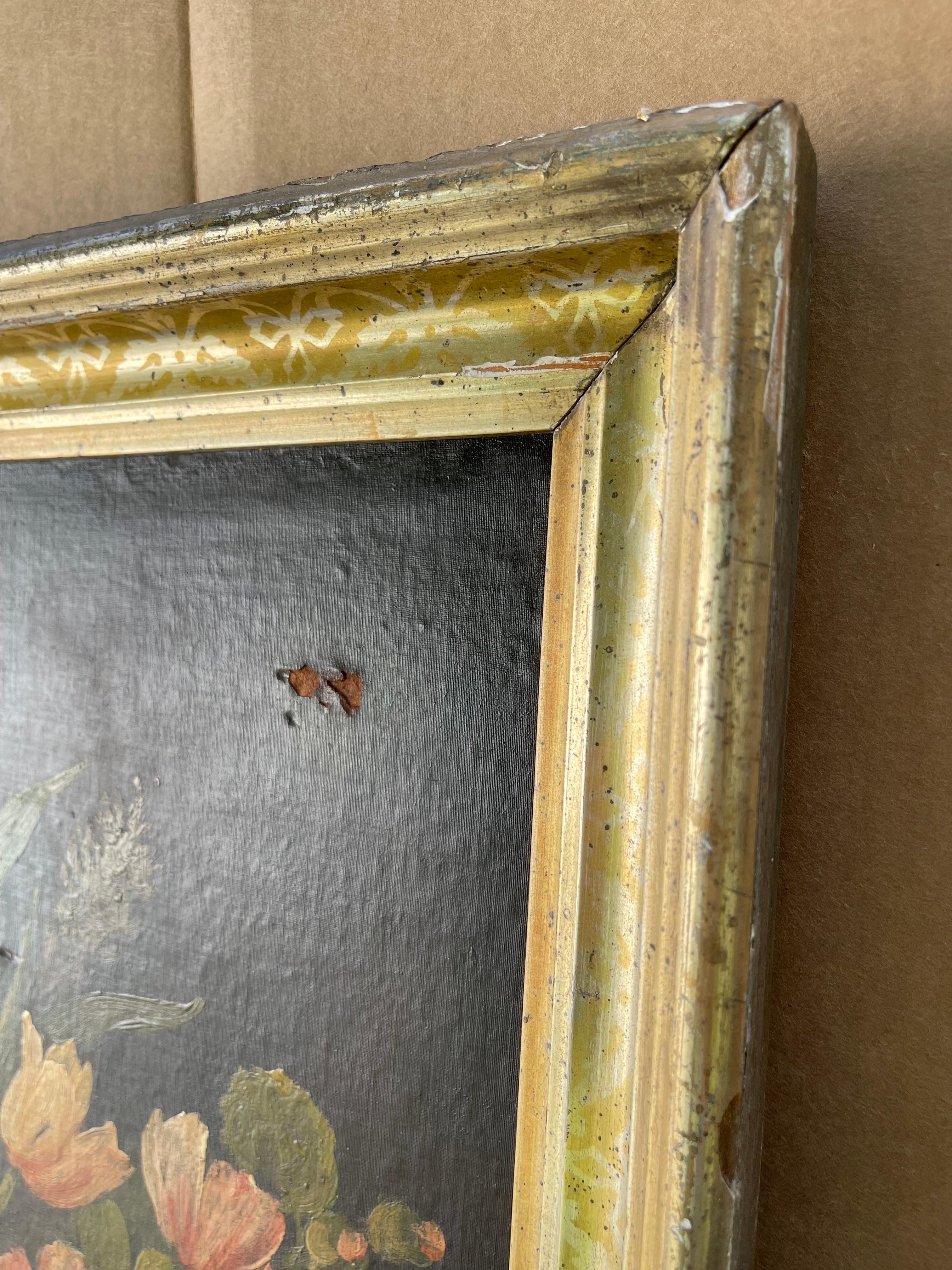 Large Antique Floral Still Life on Board For Sale 10