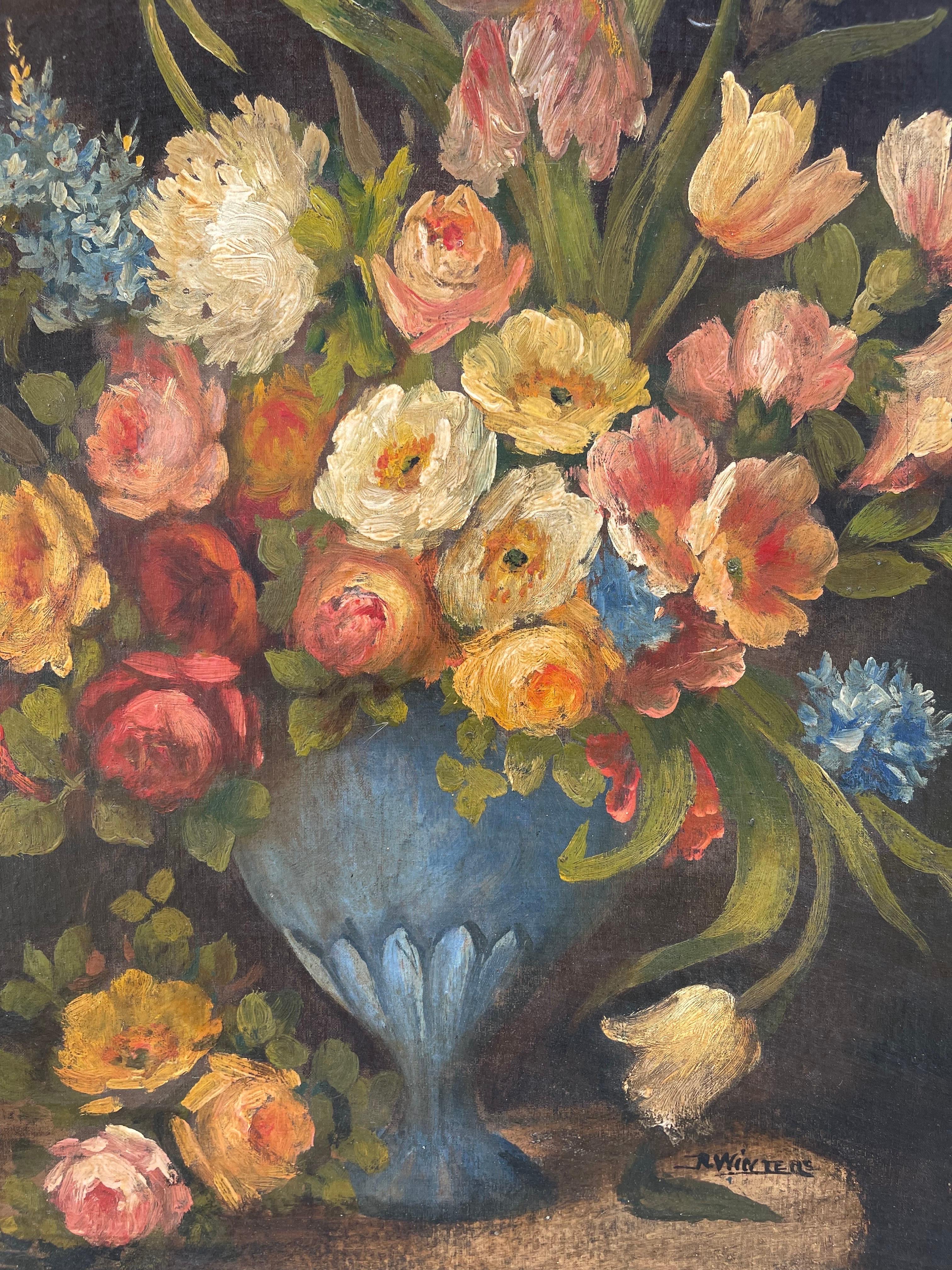 Large Antique Floral Still Life on Board For Sale 2
