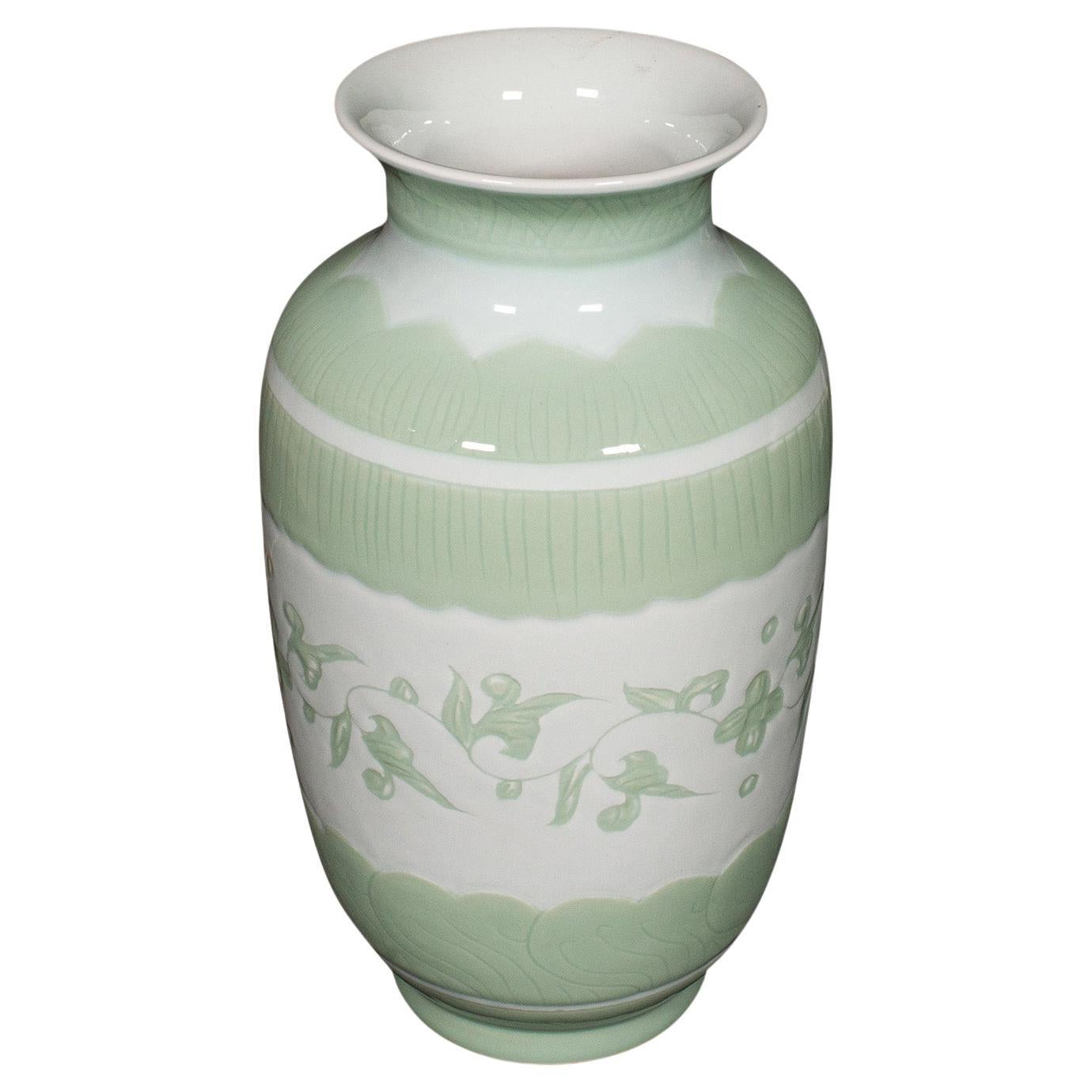 Large Antique Flower Bouquet Vase, Chinese, Celadon Ceramic Urn, Victorian, 1900