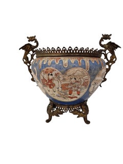 Large antique flower pot, earthenware bronze, famous Satsuma, 1880s, Japan