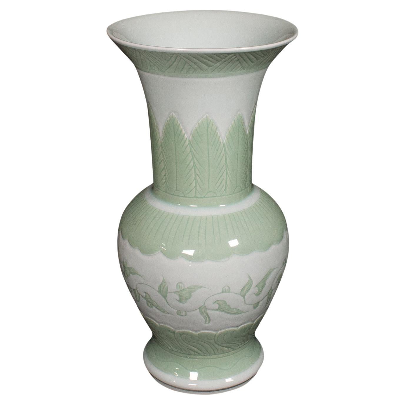 Large Antique Flower Urn, Chinese, Celadon Ceramic Display Vase, Victorian, 1900