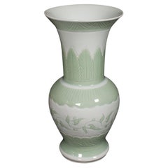 Large Antique Flower Urn, Chinese, Celadon Ceramic Display Vase, Victorian, 1900
