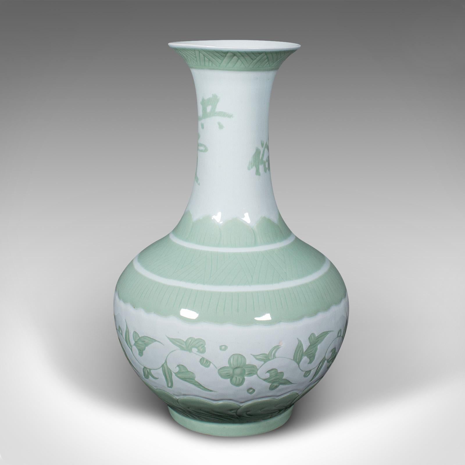 Tardo vittoriano Grande vaso da fiori antico, cinese, celadon, ceramica, urna a balaustro, vittoriano in vendita