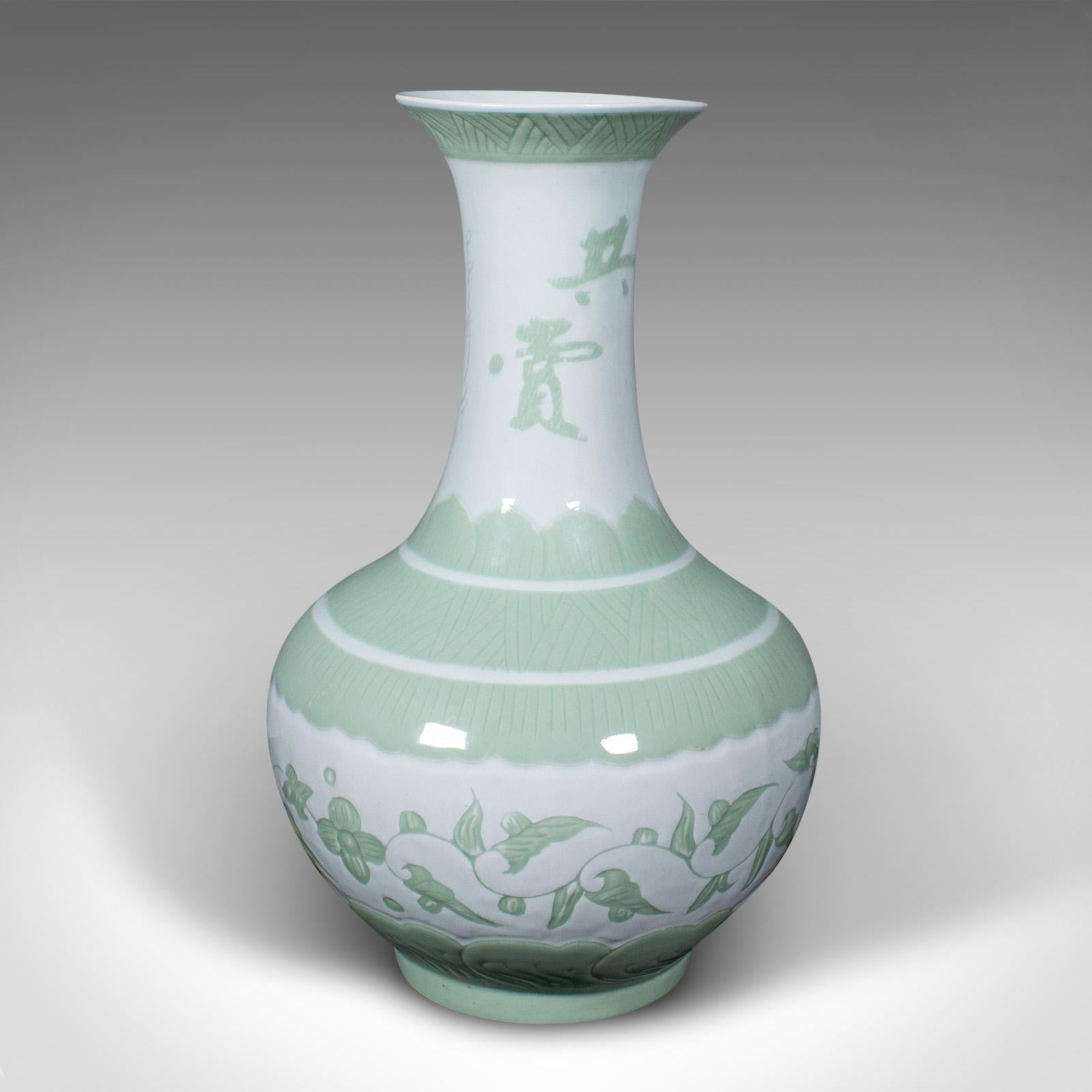 Cinese Grande vaso da fiori antico, cinese, celadon, ceramica, urna a balaustro, vittoriano in vendita