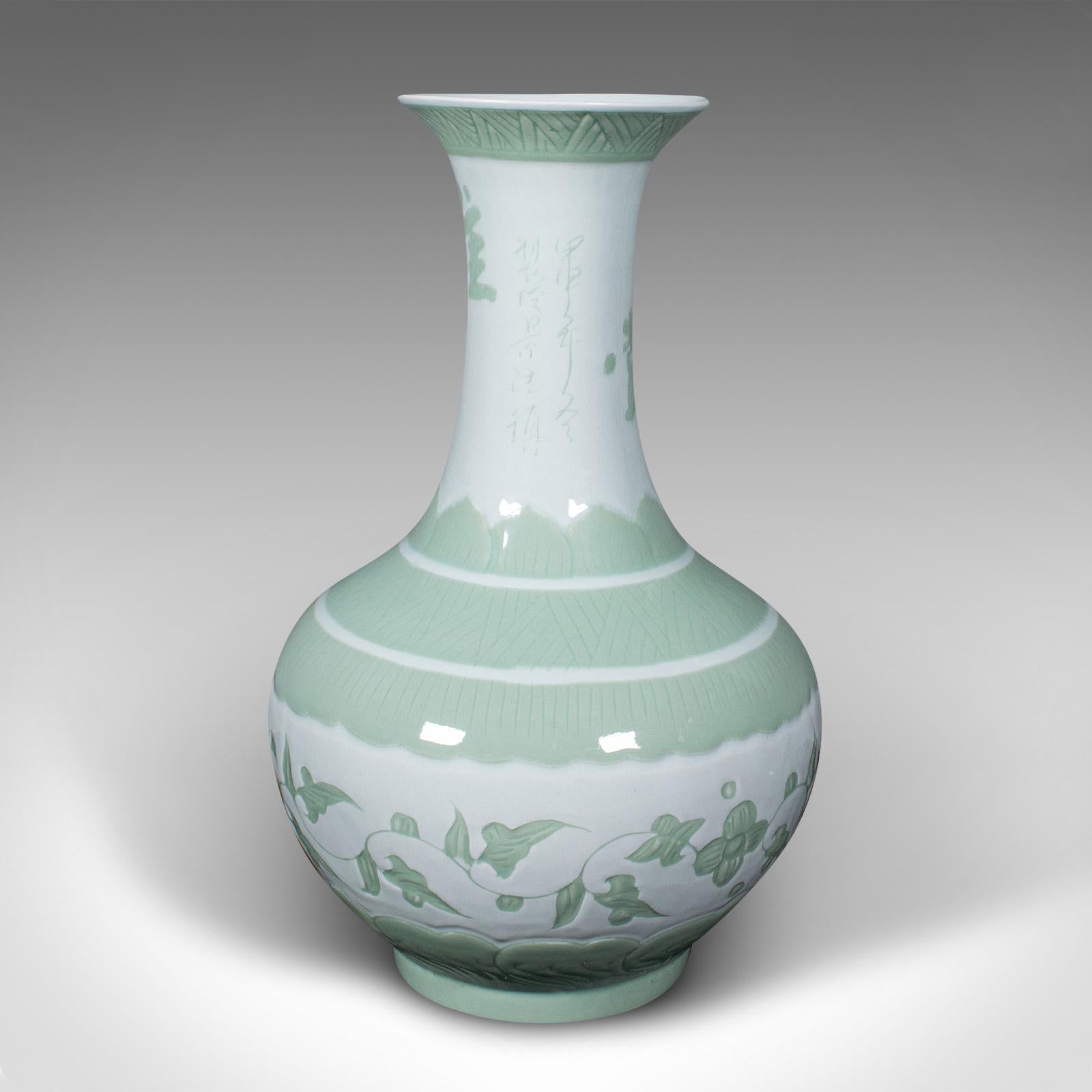 Grande vaso da fiori antico, cinese, celadon, ceramica, urna a balaustro, vittoriano In condizioni buone in vendita a Hele, Devon, GB