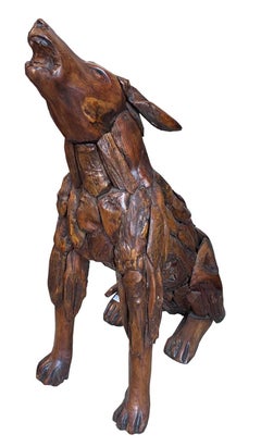 Large Antique Folk Art Wolf carved in Walnut