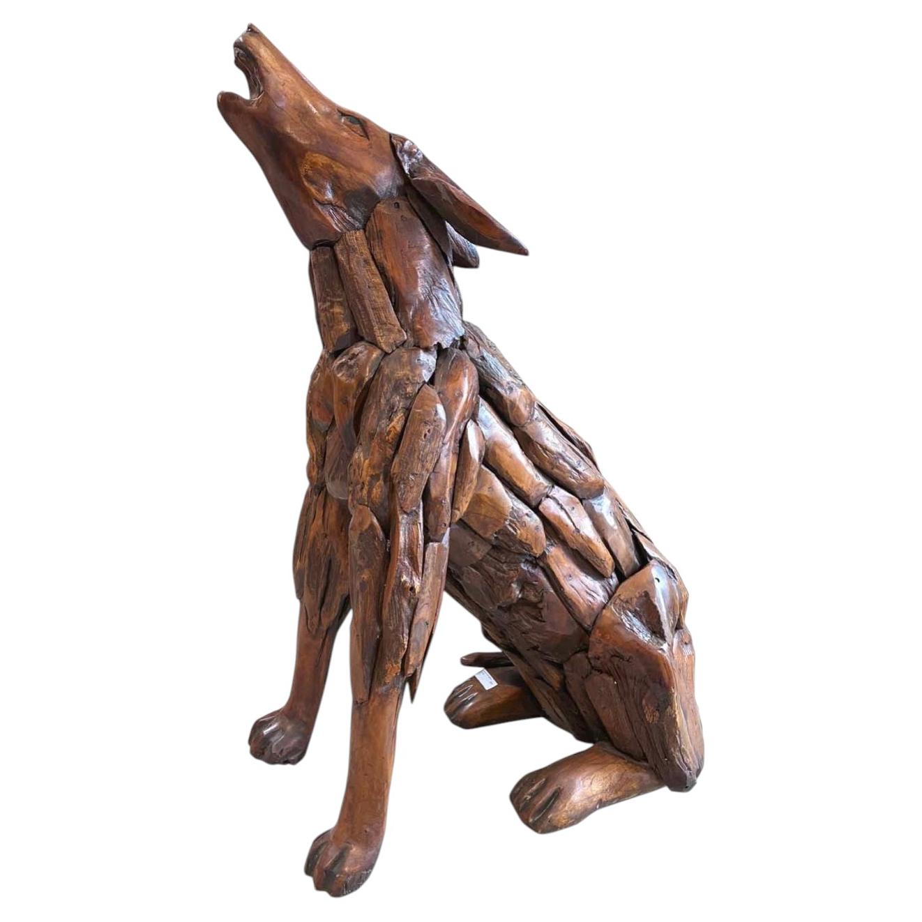 Large Antique Folk Art Wolf carved in Walnut