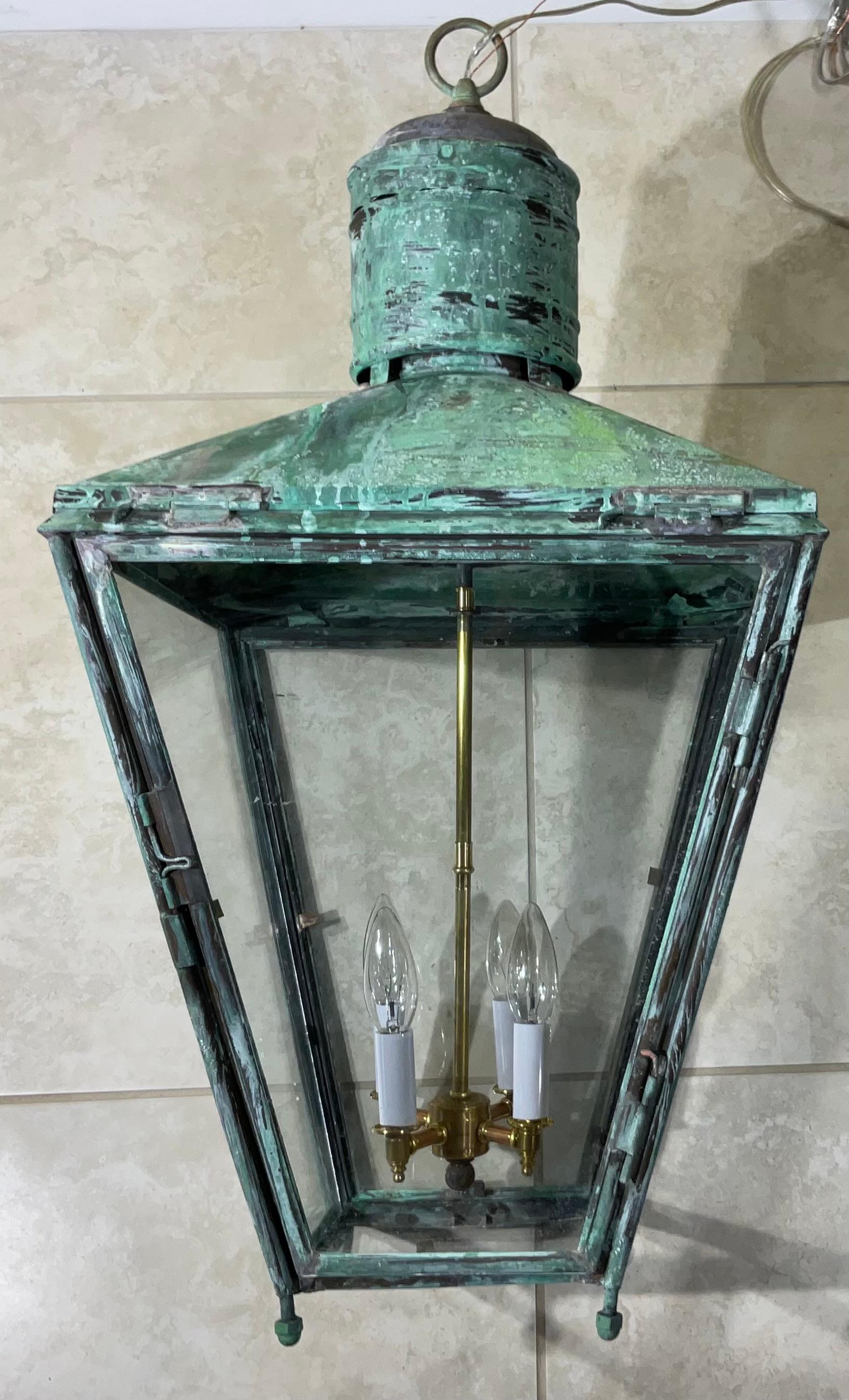 Large Antique Four-Sides Hanging Copper Lantern 6