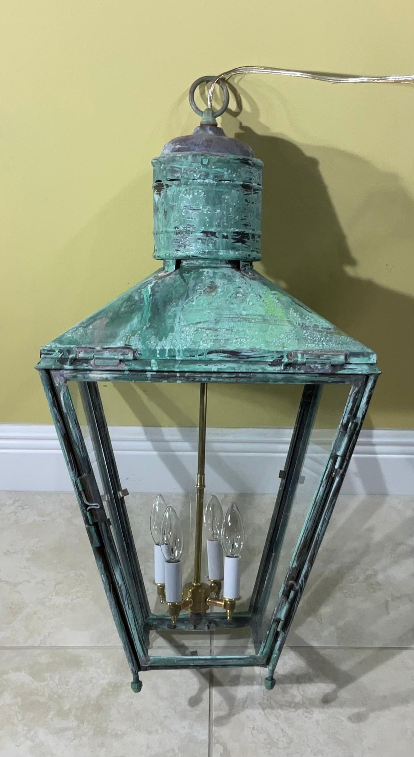 Large Antique Four-Sides Hanging Copper Lantern 1