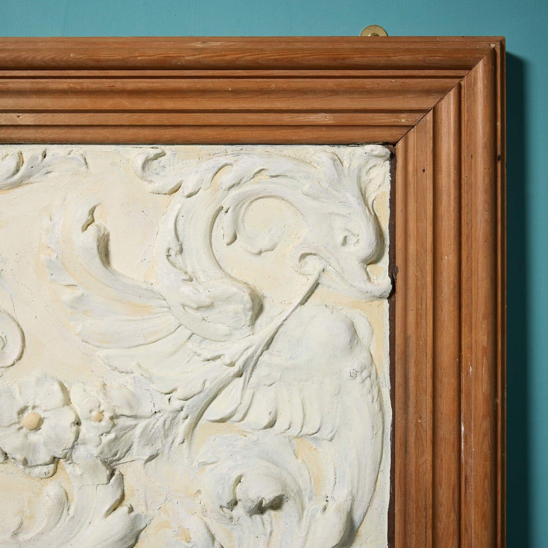 Large Antique Framed English Theatre Plaster Panel In Fair Condition For Sale In Wormelow, Herefordshire