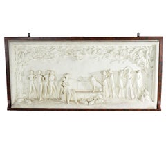 Große antike gerahmte figürliche Gipsgruppe in Hochrelief, Bauernhofsszene, um 1920