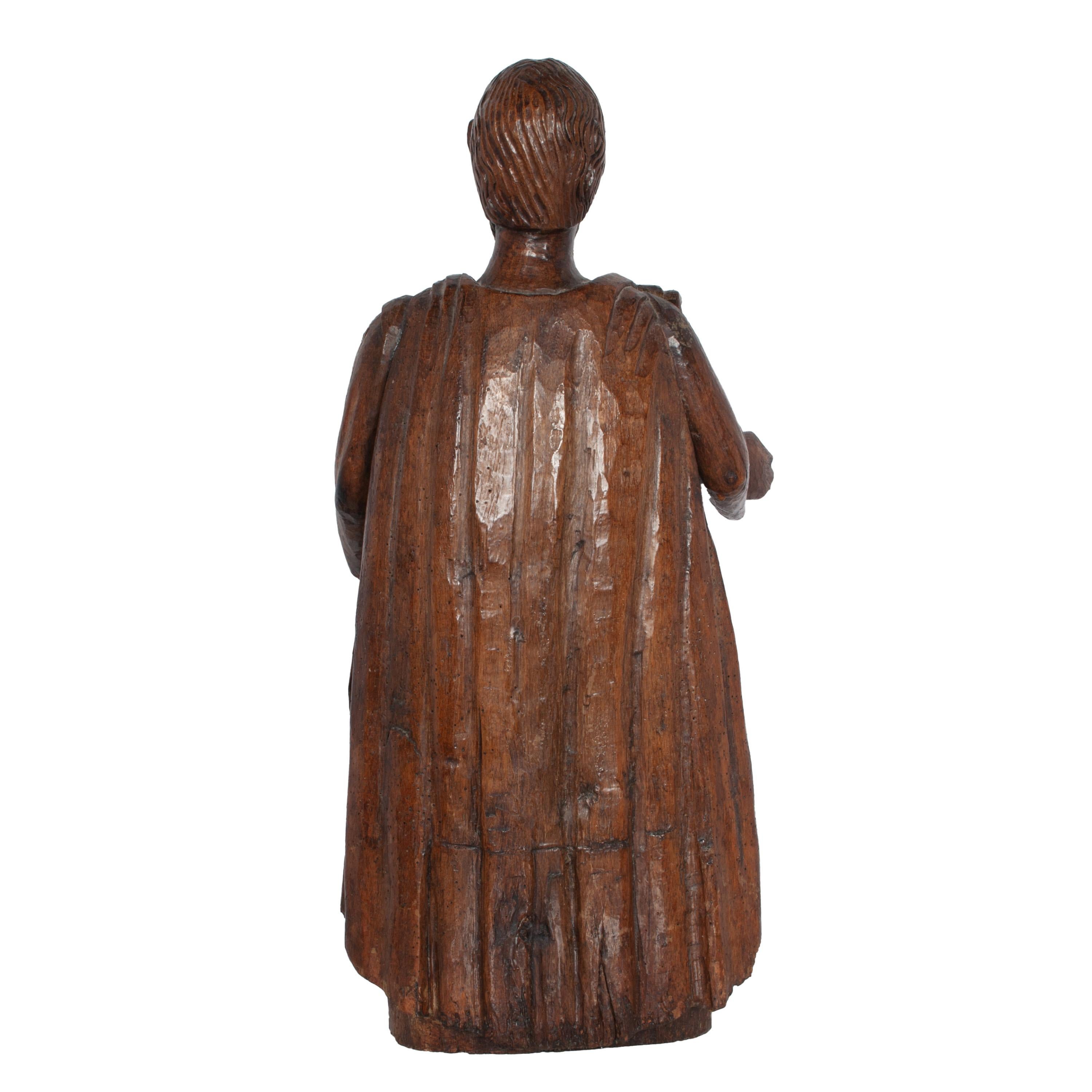 Gran estatua antigua francesa del siglo XVII tallada en nogal de San Pedro Santos en Bueno estado para la venta en Portland, OR