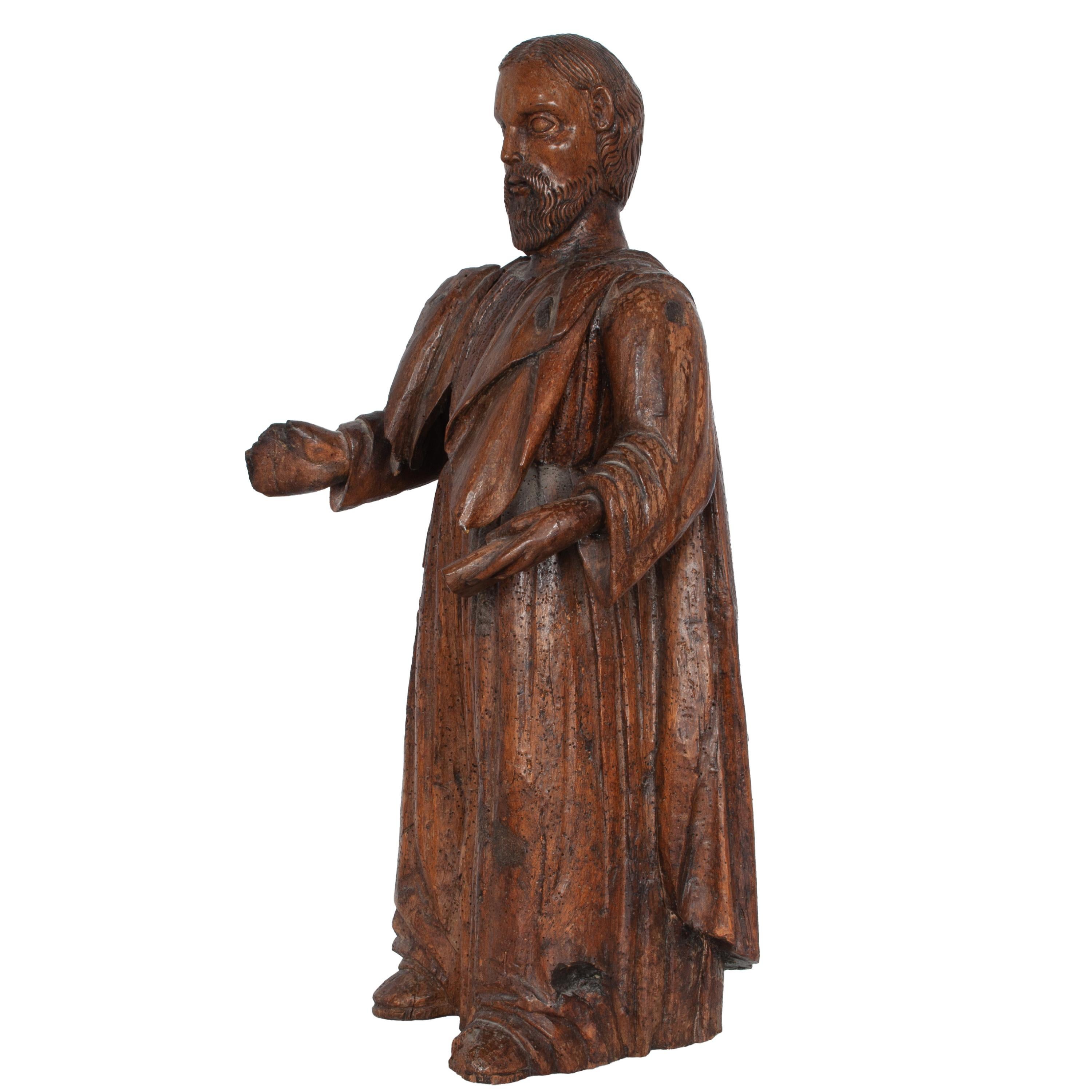 Gran estatua antigua francesa del siglo XVII tallada en nogal de San Pedro Santos en venta 1