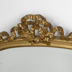 Large Antique French 19th C Gilt Wood Mirror with Bow Cartouche