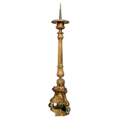 Large Antique French 19th Century Solid Brass Baroque Church Candle Holder