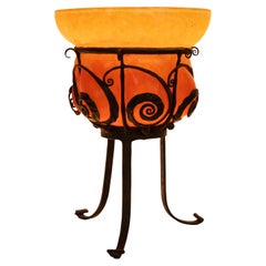 Große antike Französisch Art Deco Charles Schneider Glass Bowl Eisen Stand 1920