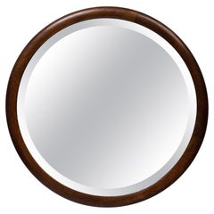 Large Antique French Art Deco Oak Round Porthole Mirror C.1920