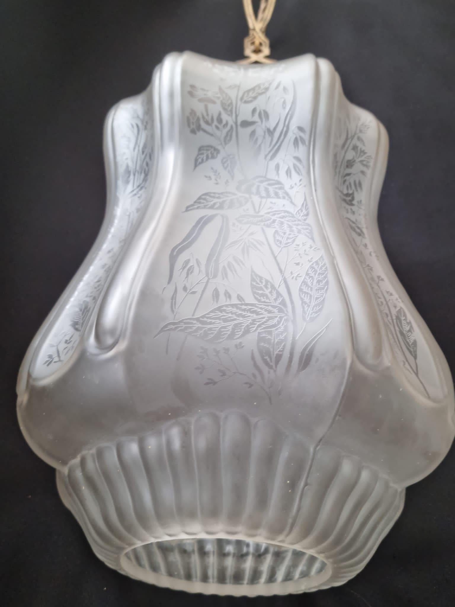 Large Antique French Art Nouveau Pedant Light 1910 Floral Glass Light Chandelier For Sale 11