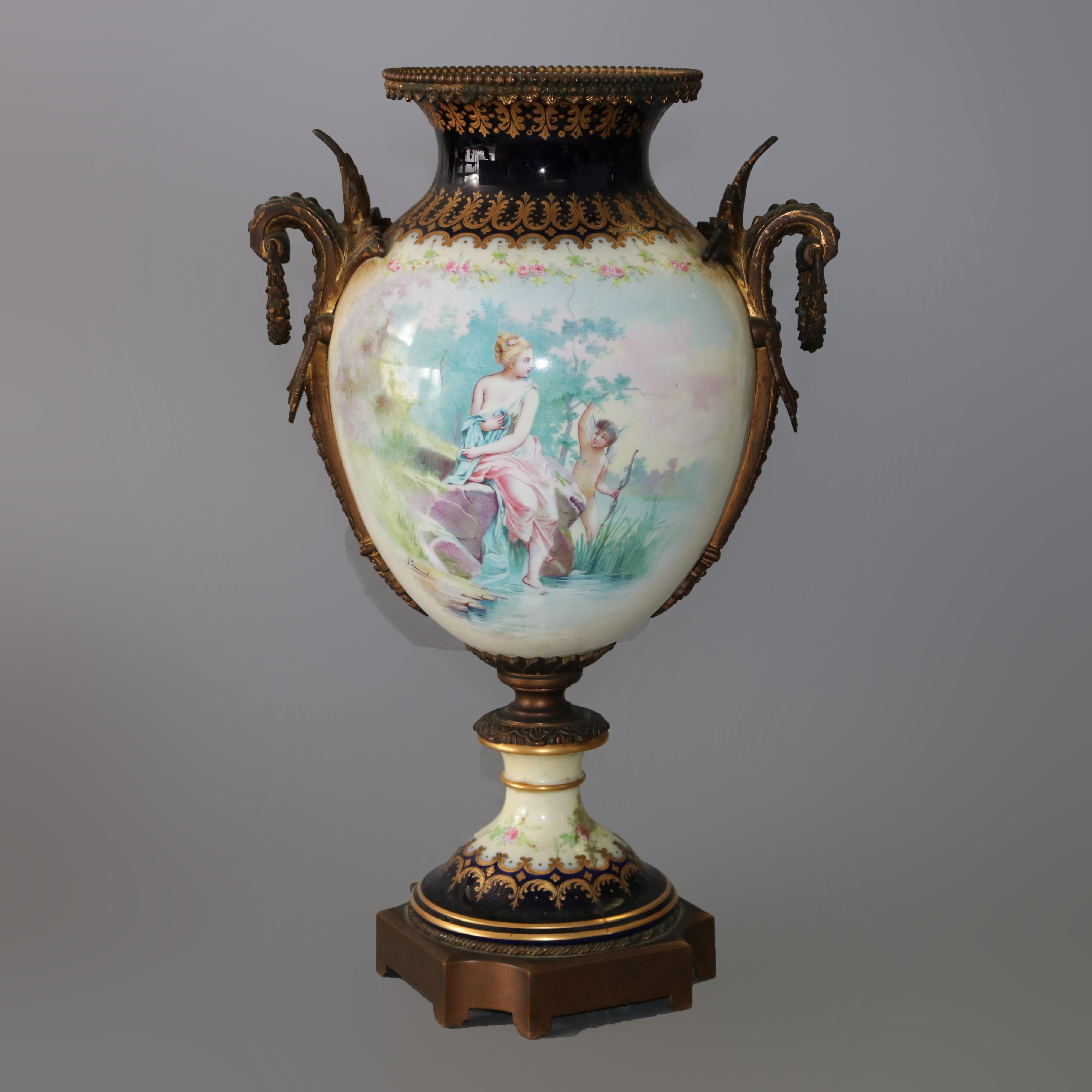 Large Antique French Atttr Sevres Hand Painted Porcelain & Ormolu Urn 19th C 5