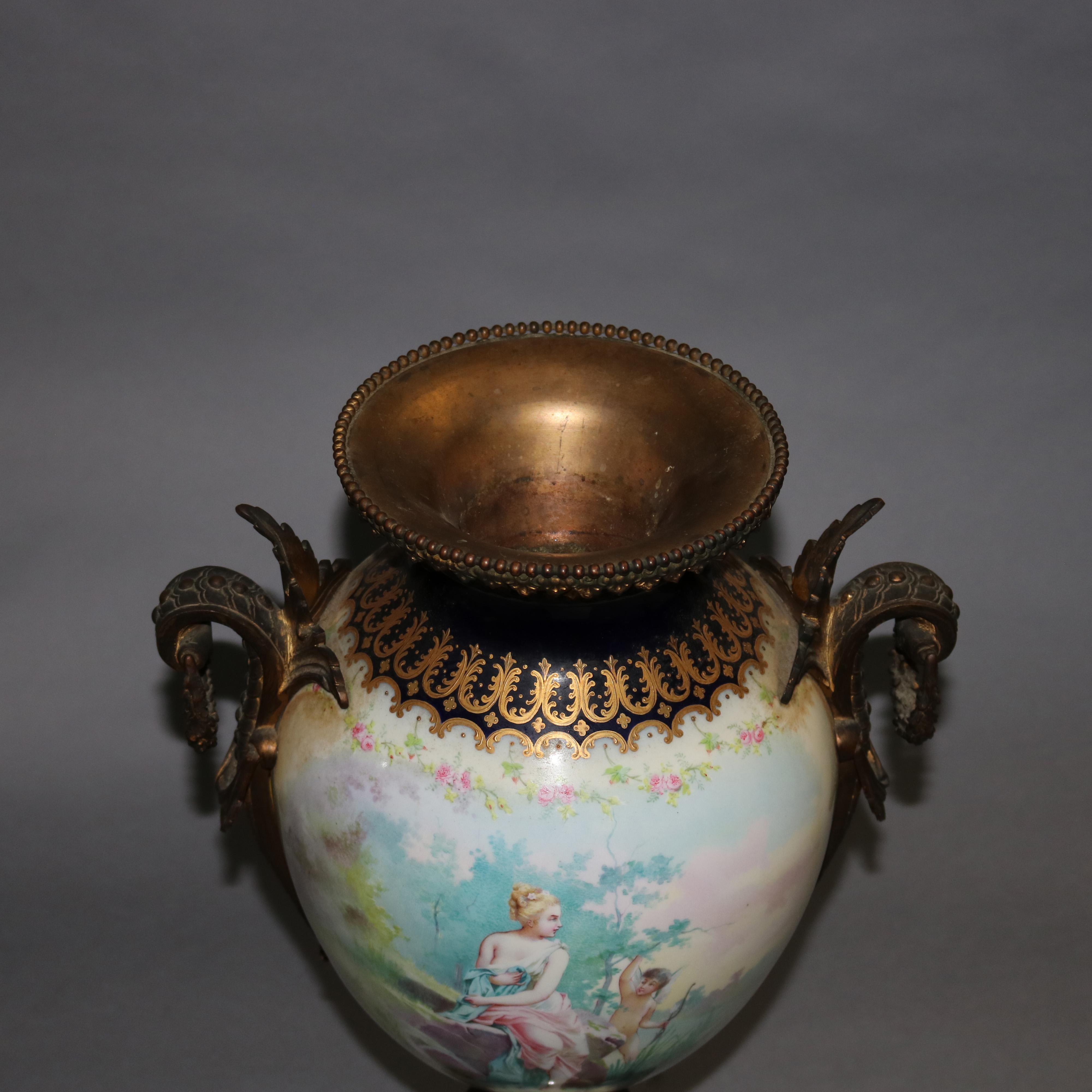 Large Antique French Atttr Sevres Hand Painted Porcelain & Ormolu Urn 19th C 6